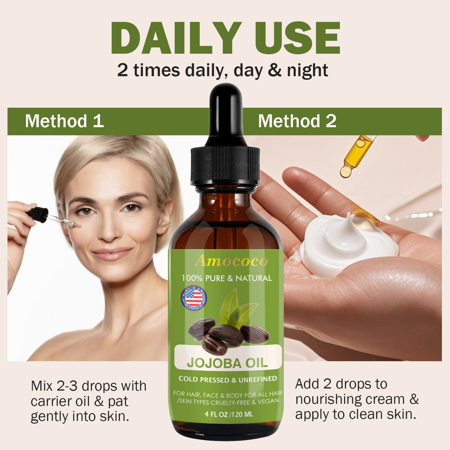 Amococo 2pcs Jojoba Oil and Ro - Face Oil Rosehip recension och pris